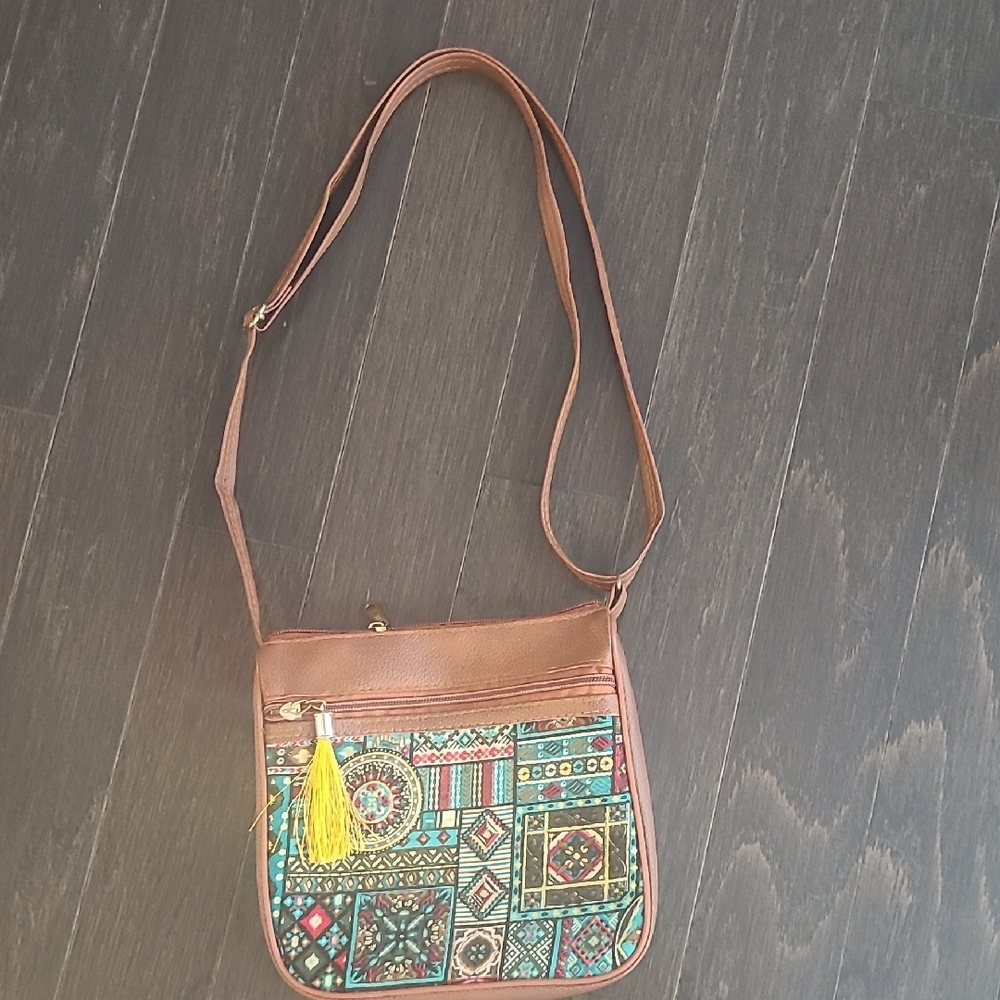 Bohemian Patterned Crossbody Bag - Brown and Multicolor